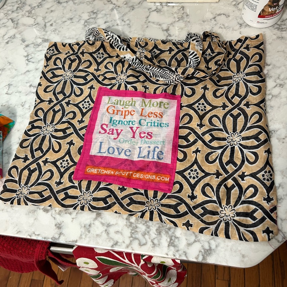 Gretchen Scott Designs Tan and Black Floral Tote